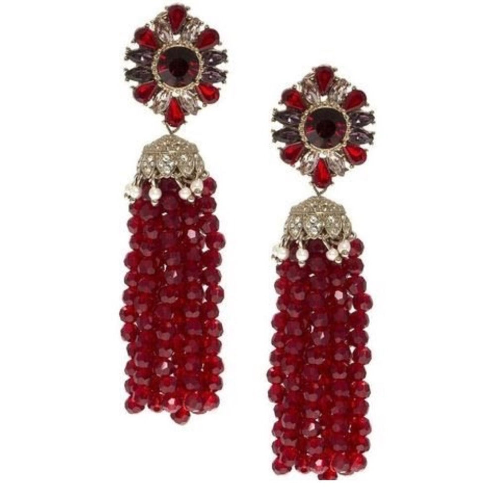 Marchesa Red Beaded Tassel Earrings